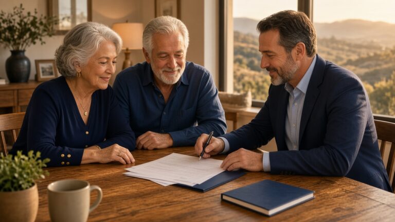 Temecula retired couple reviewing Medicare IRMAA premium reduction documents with a local insurance advisor